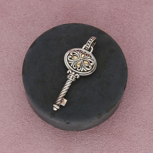 angela by john hardy sterling silver & 14k gold skeleton key pendant - Picture 1 of 3